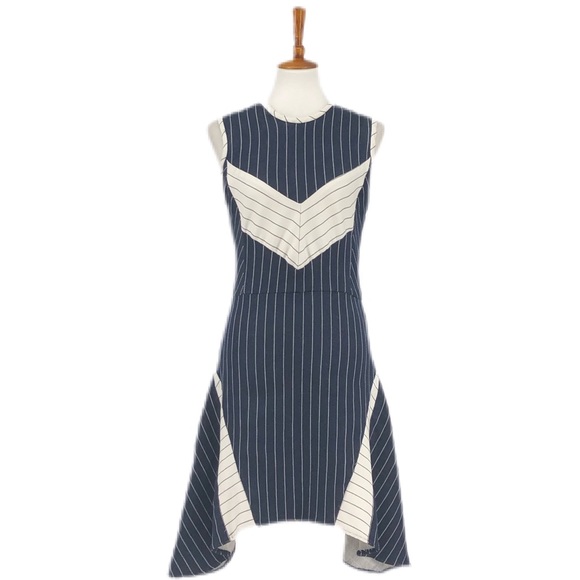 Wai Ming Navy Pinstripe Joy Fit and Flare Dress - Picture 2 of 9